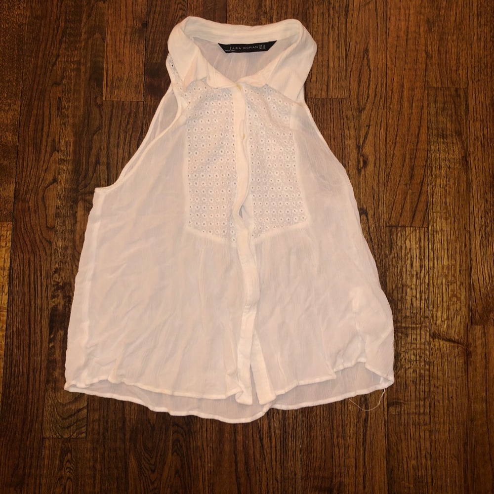 Zara Collared White Sleveless Button Up Tank